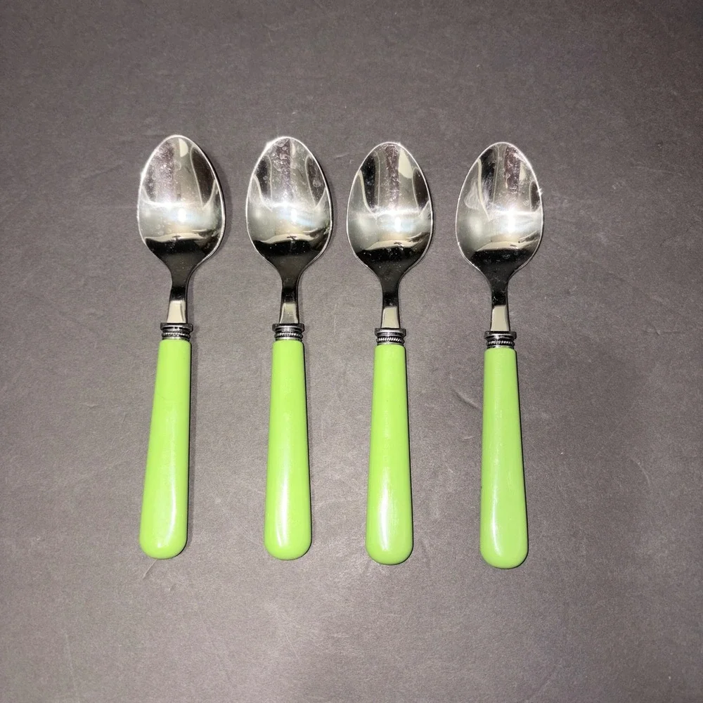Set/4 Light Green Resin Handle Stainless Steel Spoons Beaded Bolster 7.75